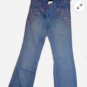 ESCADA vintage Women Denim Embroidered Stoned  Front Jeans Pants Size:36